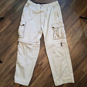 PLUGG JEANS CO Cargo Convertible Zip Off Pants Khaki Tan Mens 34x32 Y2K Gorpcore